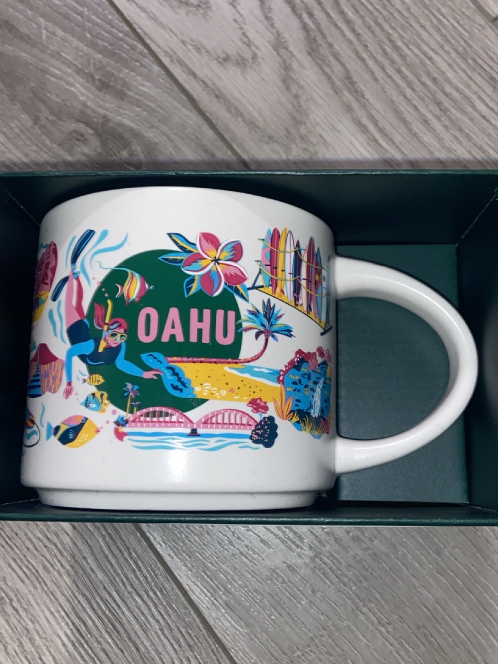 Starbucks Oahu Scenic White Ceramic Coffee Mug - Multicolor Design